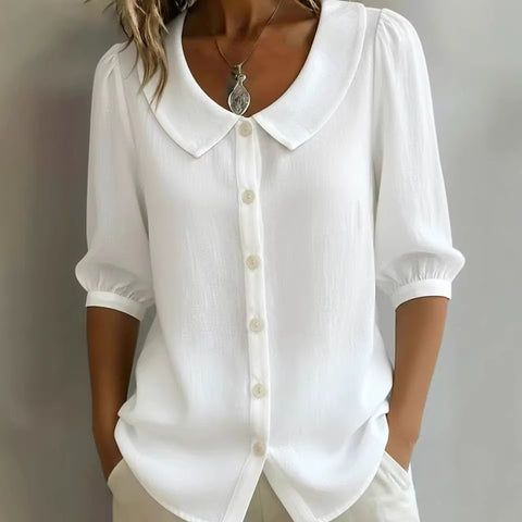 Linen new spinning shirt short sleeve loose v-neck women's summer m302366