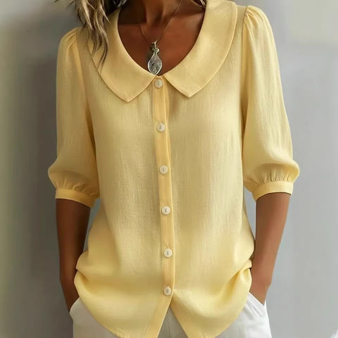 Linen new spinning shirt short sleeve loose v-neck women's summer m302366