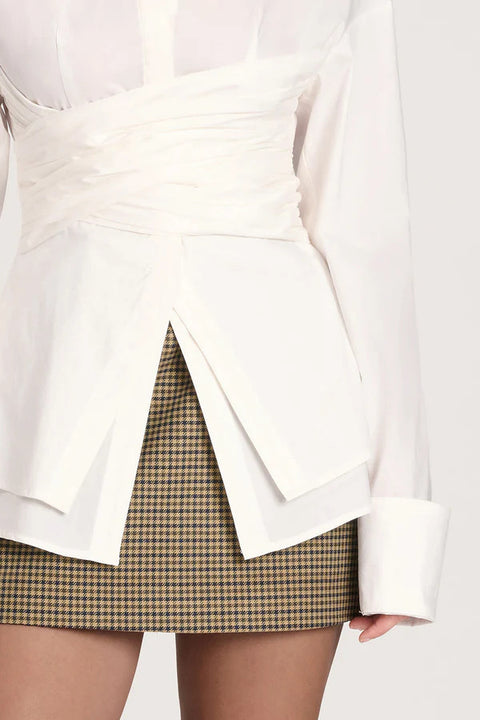 Temperament commuting pleated waist mature waist design long sleeve elegant shirt m302090