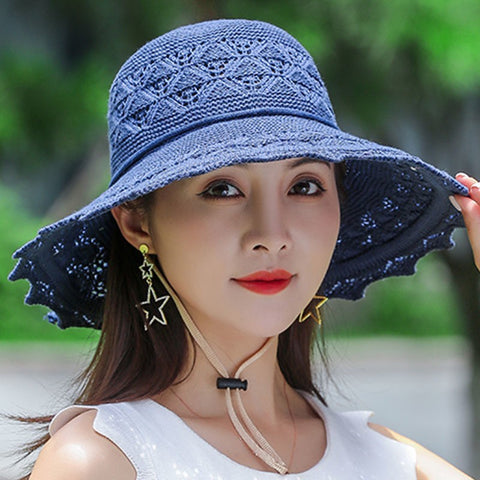 Chapeau haut de forme à bords ondulés pour femme, protection solaire et pare-soleil d'été, m3331172
