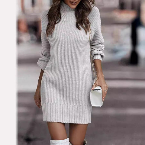 Net farbe langärmeligen mode rollkragenpullover frauen kleid m300497 