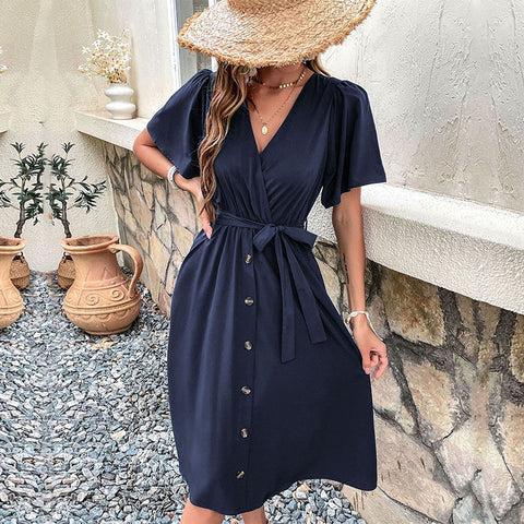 Damenbekleidung Hornärmel Taille Schnürkleid m300852 