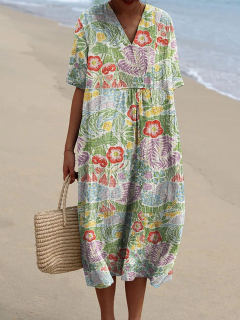 Fashion digital printing large wide V-neck dress m302382