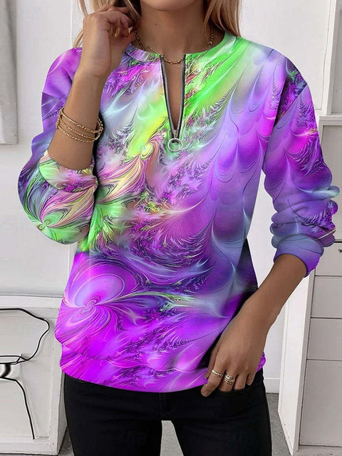 Fashion Splicing Striped Half Zipper Sweater 3D Printing FF303426 01
