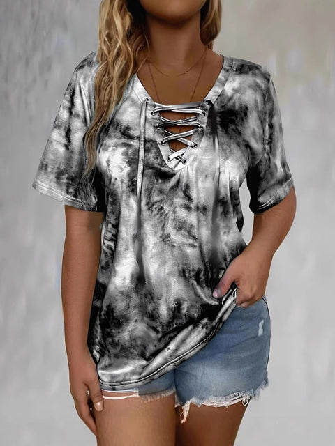 Nouveau t-shirt à manches courtes pour femme, imprimé tie-dye, style décontracté, m301446 
