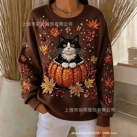 Autumn shoulder crew neck sweater 3D digital printing crew neck FF303419