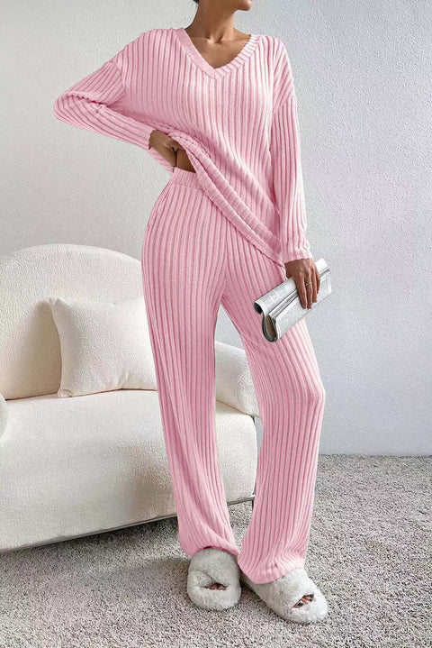 Straight pants temperament loose V-neck pit strip knitted cover m301375