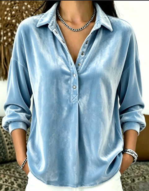 Popular casual fashion women's clothing golden velvet solid color lapel top m303229