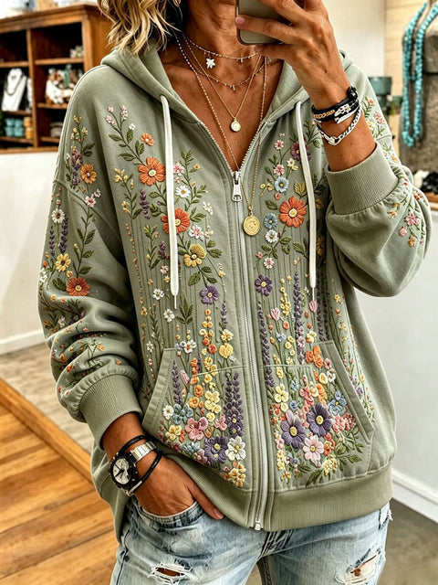 Sequin floral elements 3D digital printing loose casual hooded sweater m303215