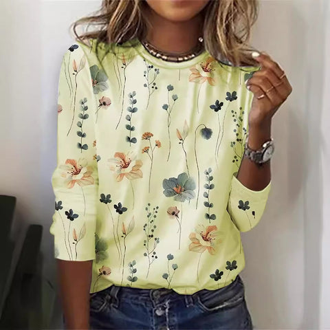 Langarm T-Shirt Damen Einfarbig Blume m300934 