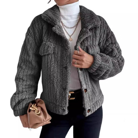 Revers fleece bequeme casual frauen kleidung verdickt plüsch jacke m300354 
