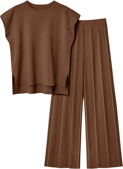 Women's knitted casual suit sleeveless vest knitted sweater + wide-leg pants two-piece set m301592