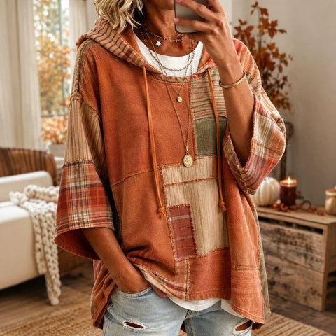 Autumn and winter women's new plaid contrasting color printing women's casual sweater FF303267