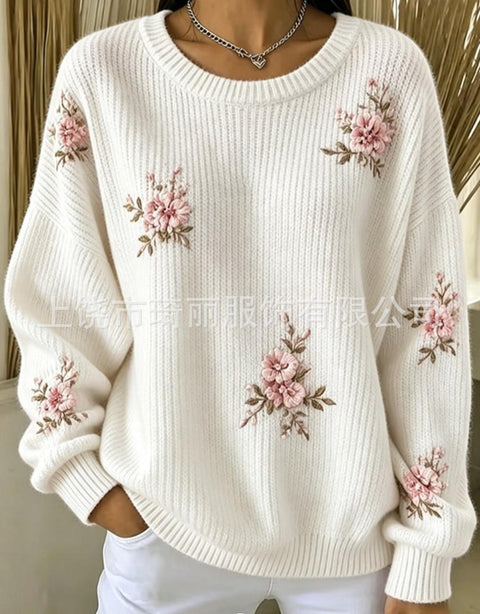 Crew neck pullover women's top comfortable casual print FF303367