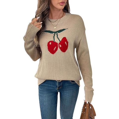 Crew neck cherry pullover sweater m300794