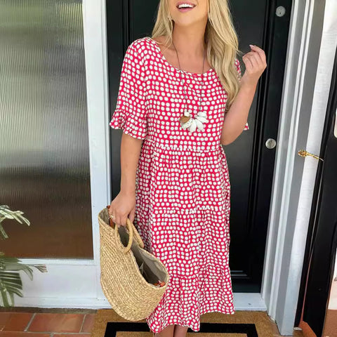Sommerliches Kurzarmkleid mit Rundhalsausschnitt und Print m301311 