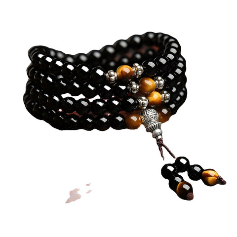 Damenarmband aus Tigerauge-Stein, Ethno-Stil, 108 Buddha-Perlen, mehrkreisiger Kristall m3331296