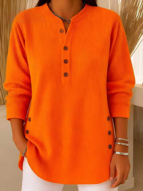Loose Casual V-Neck Button Long Sleeve Women's Top T-Shirt FF303368