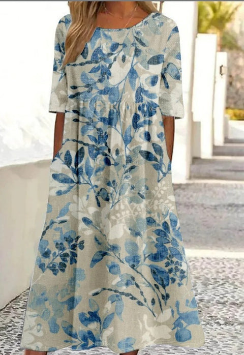 Up and down splicing pocket size printing large wide dress m302623-3