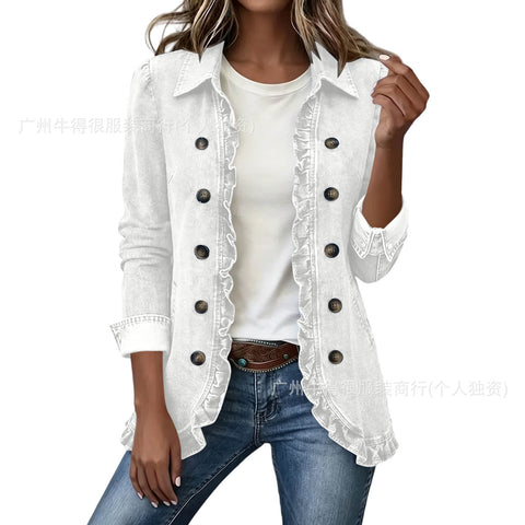 Jacket Edge Button Cardigan Women's Lapel Button Loose Casual Denim Jacket FF303254