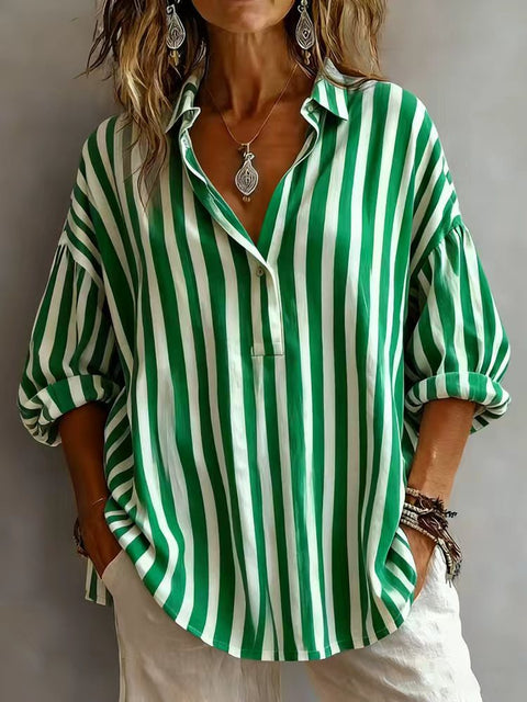Long Sleeve Pullover Striped Loose Women's Shirt FF303109