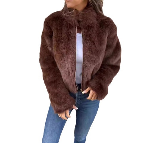 Herbst und Winter Damen Kunstpelz Rollkragen Reißverschluss Casual Top Jacke m301328 