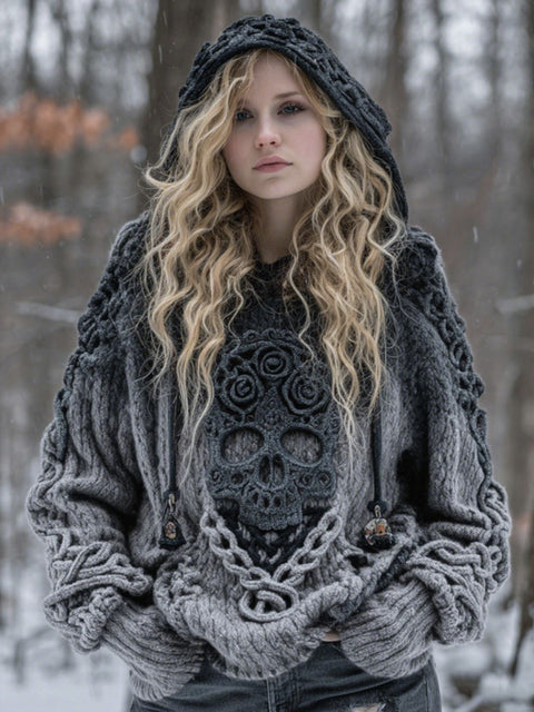 Autumn and winter loose hooded top casual shoulder retro women's printed sweater m302036