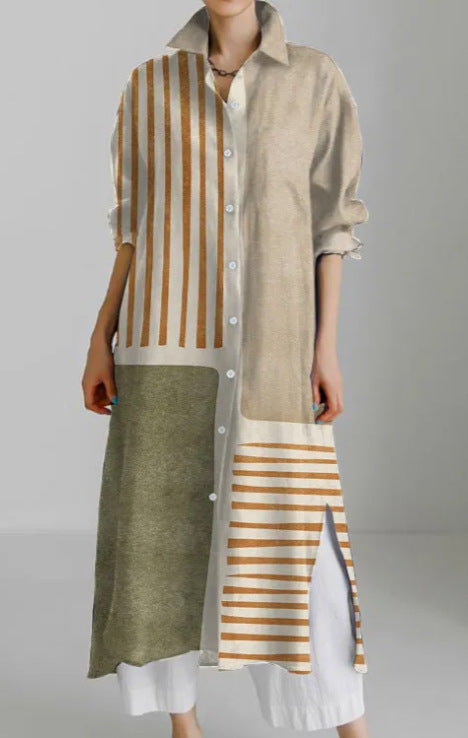 Casual abstract 3D printing autumn and winter long sleeve slit lining m303182
