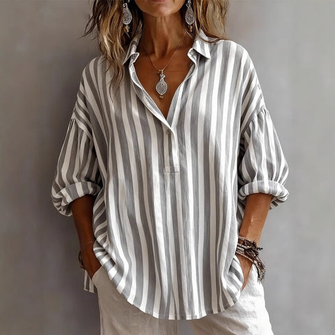 Long Sleeve Pullover Striped Loose Women's Shirt FF303109