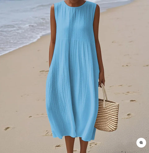 New sleeveless casual printing temperament long dress dress slim fit small fresh m302083