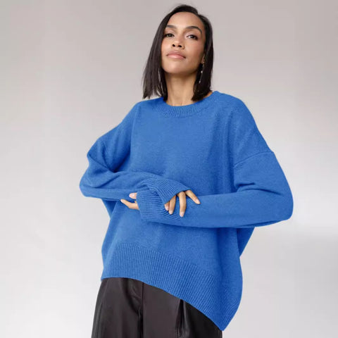 Damen Strickpullover Rundhalsausschnitt einfarbig lockerer Pullover m300667 