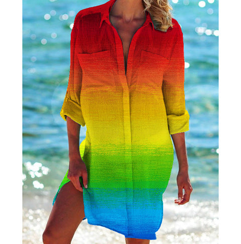 Bikinijacke Shirt Badeanzug Strickjacke Damen bedruckt Resort Strandshirt m301274 