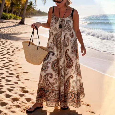 Women's casual loose fashion printed suspender large size seaside beach dress m302340