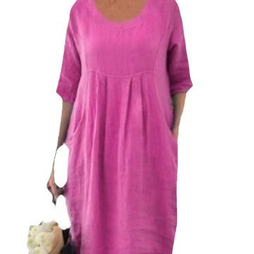 Einfarbiges Swing-Kleid mit Rundhalsausschnitt und Tasche m300060 