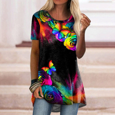 Casual ethnic style retro printed short-sleeved T-shirt m302728