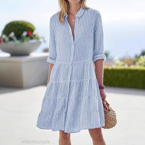 Autumn long-sleeved women's striped shirt dress m302201