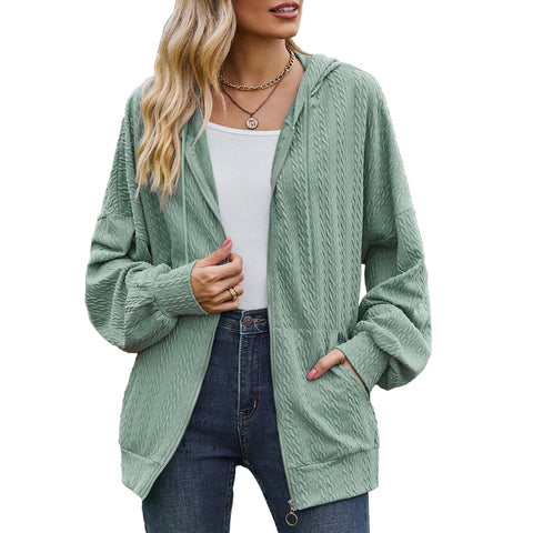 Einfarbige Tasche Langarm lose Kapuzenpullover Damenjacke m300392 