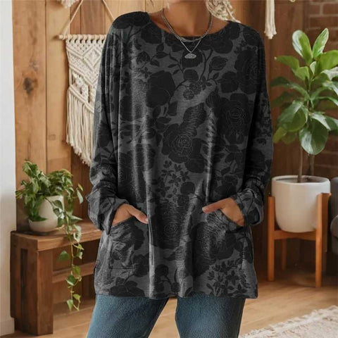 3D printed women's new medium and long pocket round neck pullover fashion T-shirt m303192