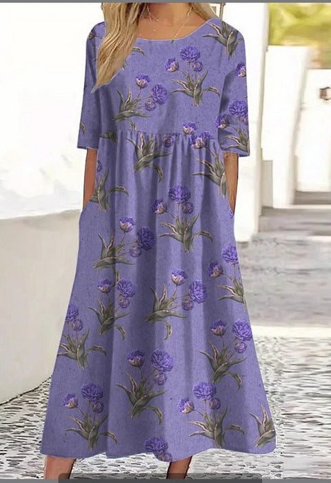 Up and down splicing pocket size printing large wide dress m302623-2