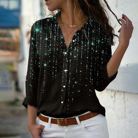 Long Sleeve Shirt 3D Sequin Gradient Print Loose Casual Top m302406