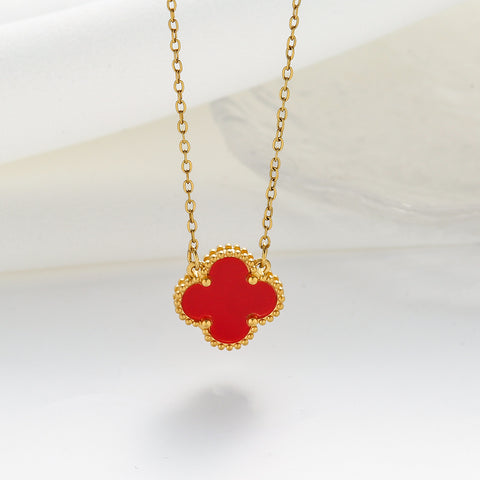 Ensemble de bijoux en acier titane trèfle Double face avec bracelet laser, incrustation de diamant de luxe léger m5010677