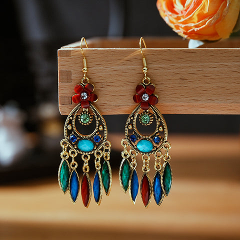 Creative Flower Ethnic Style Purple Retro Tassel Earrings M3331111