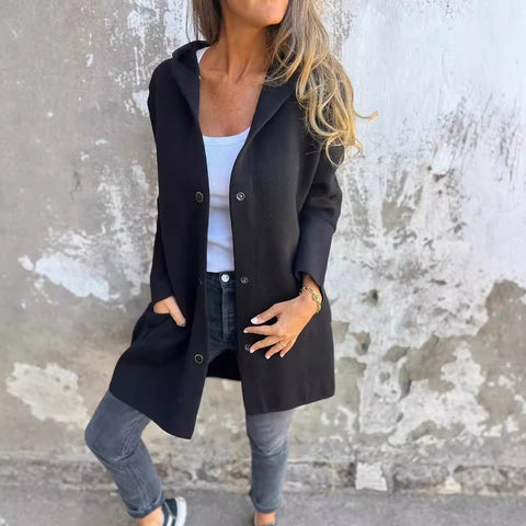 Einfarbige, lässige einreihige Kapuzenjacke für Herbst und Winter m300432 