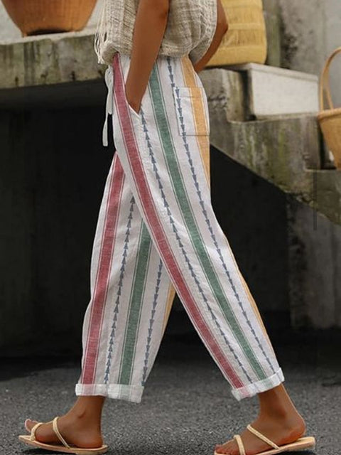 Normale Hosen mit Kordelzug und Taschen, mehrfarbiger Digitaldruck, Damenhose m301434 