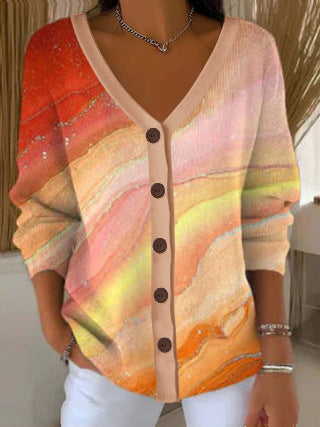 3D Digital Printed Women's Shoulder Cardigan Sweater FF303400