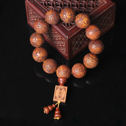 Natürliches vietnamesisches Huanghuali-Armband mit 108 Buddha-Perlen, Lotusarmband aus Palisander, duftendes Wenwan-Holzarmband m3331302