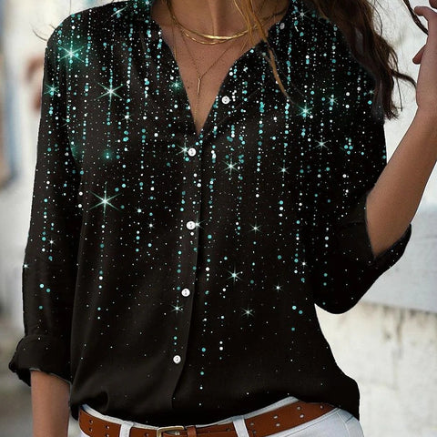 Long Sleeve Shirt 3D Sequin Gradient Print Loose Casual Top m302406