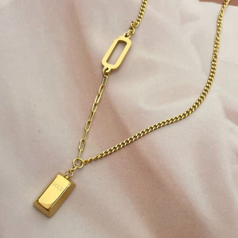 Collier riche en petites briques dorées, pendentif de luxe léger, m5010669