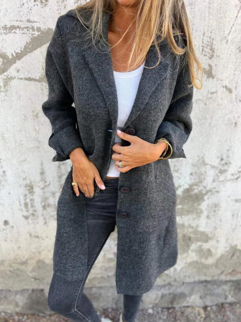 Damen einfarbig Revers mit Tasche Strickjacke einreihig mittellanger und langer Mantel m300614 