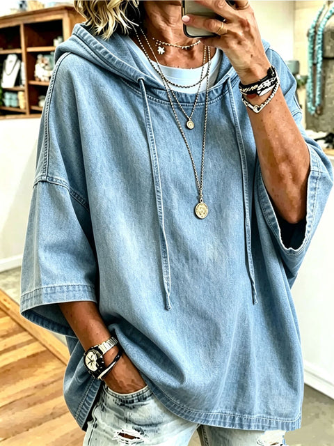 Loose hooded denim top m303097